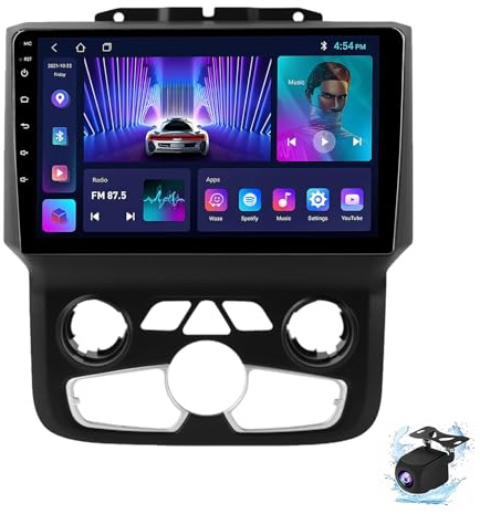 Dubbel din android 14 bilstereo 9 tum pekskärm bilradio för Dodge Ram 1500 2500 3500 2013-2018 GPS Navi med Carplay, GPS-navigering, AHD backup-kamera rattkontroller FM-radio/blå