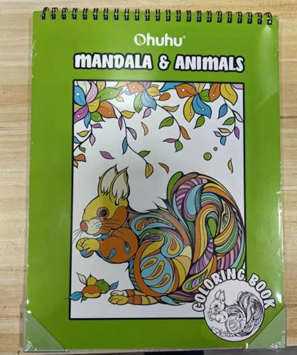 Ohuhu Malbuch für Erwachsene & Kinder – Doppelseitig durchschlagfest, Achtsamkeits-Motive zur Entspannung, Spiralbindung als Kunsttherapie-Geschenk, 40 Seiten/20 Blätter, Mandala & Animals