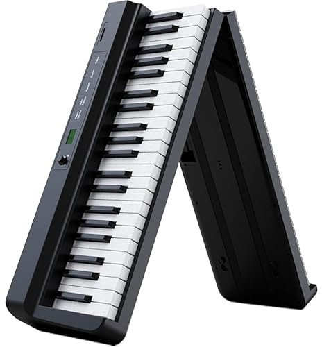 Rhymo Dance Folding Piano Keyboard 61 Keys Portable Electric Keyboard Wood Grain Semi-Weighted Touch Sensitive with Storage Bag for Beginner