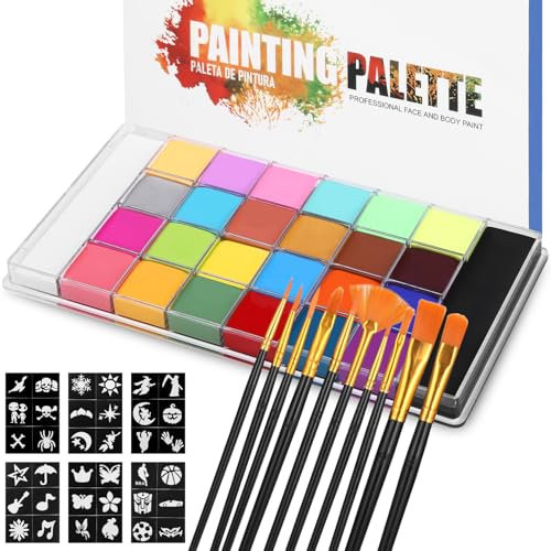 Zaxiva Palette Maquillage 26 Couleurs Peinture Corporelle, Sets Non Toxiques Maquillage Visage Idéal pour Cosplay d'Halloween Carnaval, Body Painting pour Enfants et Adultes