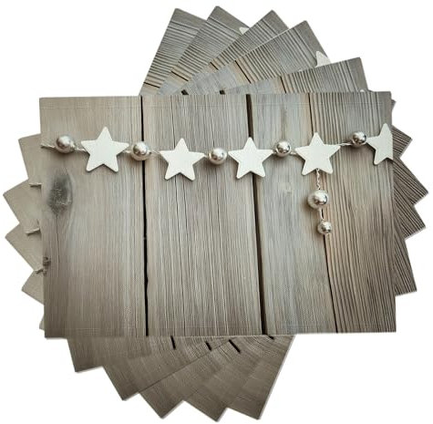 4 Pezzi Sottopiatti Tavole Di Legno Stelle Catene, Tovagliette Lavabili, 30 x 45 cm Tovagliette Rettangolari Stampate in Lino, Adatto a cucina, soggiorno, sala da pranzo, bar