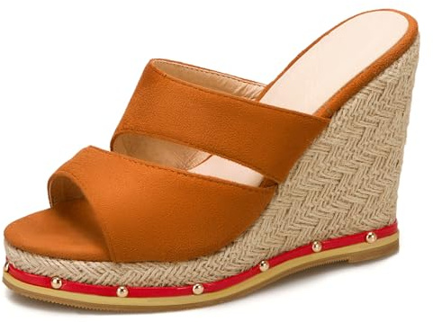 Lizoleor Espadrilles Mules Chaussons Femme Compensées a Enfiler