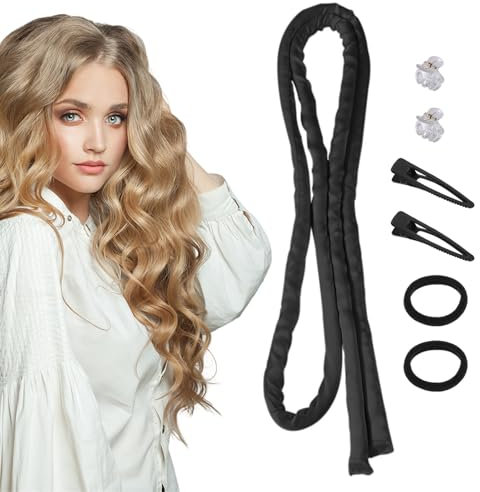 LunarCharm Heatless Curling Headband, Heatless Curlers with Small Hairpin, Overnight Curls with Thin Curlers for Sleeping, Black