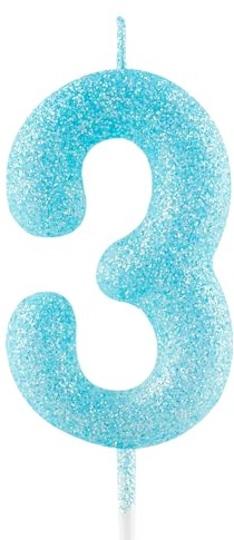Geburtstagskerzen Zahlen 3, glitzernde Zahlenkerze zum 3, Leuchtende Blau Kerzen, Kerzen für Kuchen, Toppers für Frauen Mädchen Geburtstags Jubiläum, Geburtstagsdekorationen, Partyzubehör
