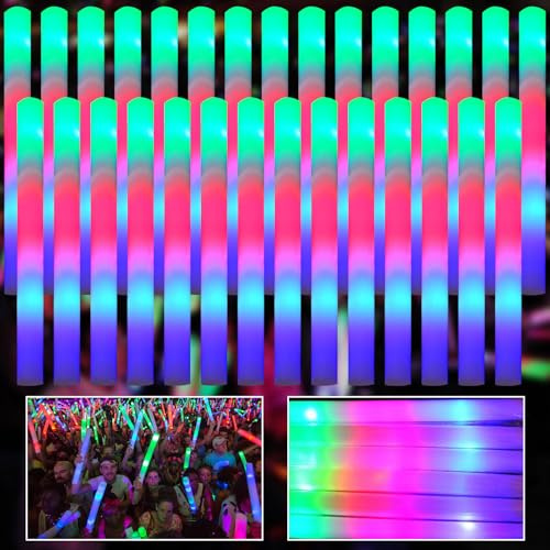 Palos de Espuma Luminosos, Palos LED, 42pcs Palos de Espuma LED 3 Modos, Barras Luminosas Fluorescentes Palos Luminosos para Fiestas, Palos de Espuma Luminosos Multicolor para Cumpleaños y Festejos