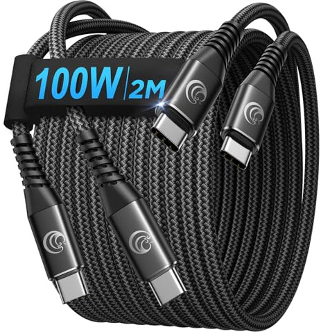 Aioneus USB C to USB C Charger Cable, [2Pack/2M] 100W Type C Charger Cable Fast Charging Lead Nylon Usbc to Usbc Cables for iPhone 17 16 15 Pro Max Plus iPad MacBook Samsung Galaxy S25 S24 S23 Ultra