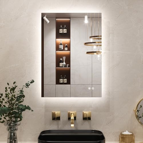 Keonjinn Badspiegel mit Beleuchtung Rechteckig 50x70cm, Badezimmerspiegel mit Beschlagfrei Touch Schalter Speicherfunktion 3 Lichtfarben Dimmbarer LED Bad Spiegel Ohne Rahmen Badezimmer Wandspiegel