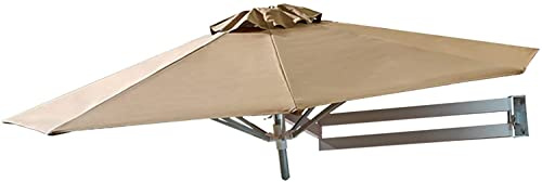 CLSDRZC Parasol de Patio à Montage Mural Kaki, Parapluie de Pliable avec Poteau en Aluminium, 7 Pieds / 2,2 m