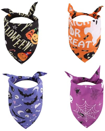 4stk Halloween Hund Halstuch, Verstellbar Dreieckiges Hundetuch Kürbis Geist Spinnennetz Druck Lätzchen Halloween Kostüm Zubehör für Kleine Mittelgroße Große Haustiere (Stil A)