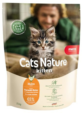 MERA Cats Nature Kitten Huhn 2kg Katzenfutter trocken ohne Getreide | Hochwertige Rezeptur mit Colostrum - Alleinfuttermittel, Monoprotein, hoher Fleischanteil, magenschonend, Familienunternehmen