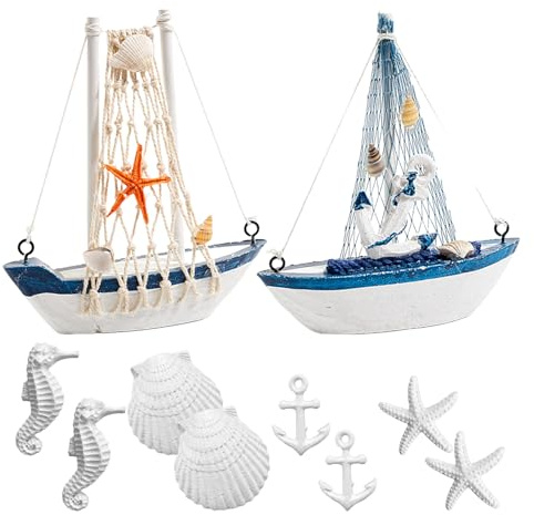 JDNFKG 2 Pezzi di Vela Ornamenti E 8 Pezzi di Brezza Marina Ornamenti, Modello di Stile Mediterraneo Ornamenti, Tema Nautico Puntelli Foto, Creativo Decorazione della Torta.