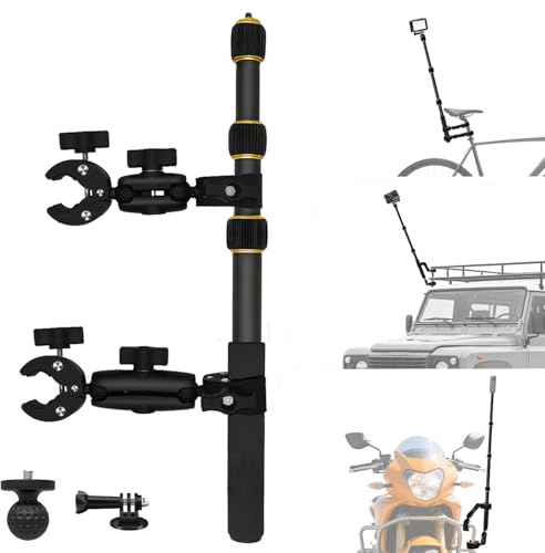 Moto Caméra Support avec 43 Perche Compatible avec Insta360 X5-X (Gold) | Moto Fixation Kit avec 43 Invisible Selfie Poteau, Pince Guidon Vélo Robuste Compatible avec GoPro 13-3 Vélo, VTT, UTV