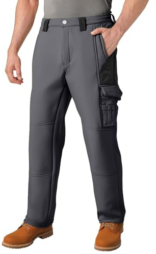 Vinterbyxor herr fodrade, termobyxor herr vinter, utomhusbyxor, fleece, cargobyxor med många fickor, vandringsbyxor, vattentäta arbetsbyxor, nötningsbeständiga slim fit överdragsbyxor för casual, GRÅ