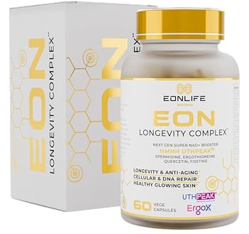 EON Longevity Complex–Complément anti-âge avancé à13 ingrédients actifs | NMNH UTHPEAK®, Spermidine, Ergothionine, Resvératrol & Fisétine-Flacon en verre | Énergie cellulaire & protection antioxydante