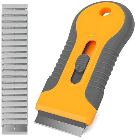 JUGUTA Rascador Vitrocerámica Profesional Con 20 Cuchillas Para Limpieza De Horno Y Estufa Color Naranja 100X40Mm Ideal Para Película Automotriz Y Eliminación De Adhesivos