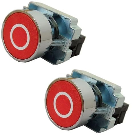 Set 2 pezzi - Pulsante da Pannello NC 10A 600V Interruttore Industriale Contatto Normalmente Chiuso - Rosso