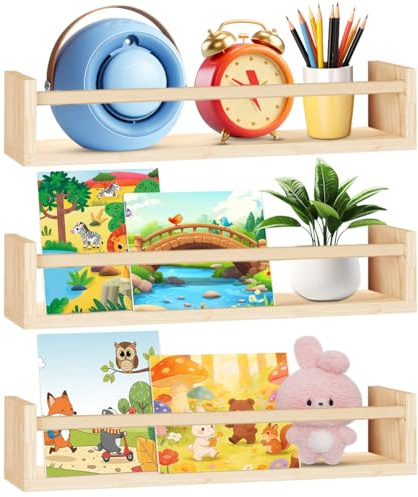 XUTUUDID Wandregal, Kinderzimmer Regal, 3-teiliges Set Wand Schweberegal für Arbeitszimmer, Wohnzimmer, Küche, Badezimmer Deko Wohnzimmer Gewürzregal Wand Wandregal Holz