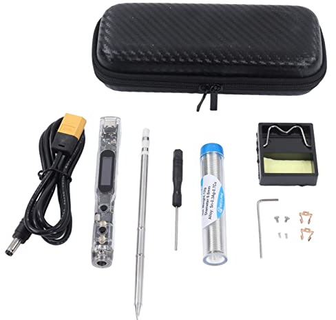 Badafaci Digital Display Soldering Iron Kit 12V Electric Soldering Iron Set with Temperature Adjustable Intelligent Control Buzzer Remind for Repair Electronics