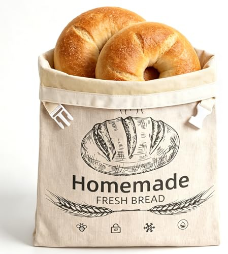 Extra Large Beeswax Bread Bags, Bread Storage Bags with a Snap Fastener Closure, Reusable Lined with Natural Beeswax Keep Breads Fresh Food Storage for Homemade Breads and Baked Goods