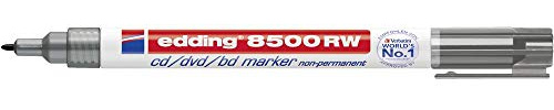 edding 8500 RW CD/DVD/BD marker - schwarz - 1 Stift - feine Rundspitze 1 mm - zur non-permanenten Beschriftung von CDs, DVDs und Blu-Ray Discs