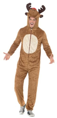 Smiffys Costume de renne marron avec capuche, costume de Noël pour adulte, costume d'animal