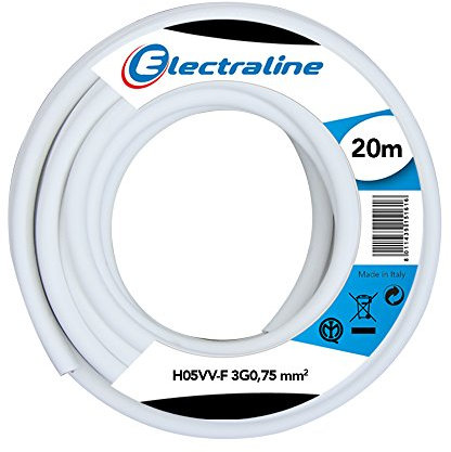 Electraline 11665 Cavo per Prolunghe H05VV-F, Sezione 3G0.75 mm, 20 mt, Bianco
