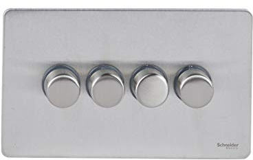 Schneider Electric Ultimate Screwless Flat Plate - 4 Gang 2 Way LED Dimmer Light Switch, 75W/VA, GU6442LSS, Stainless Steel