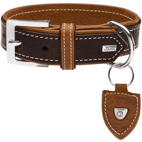 HUNTER TARA Hundehalsband, Leder, Juchtenleder, belastbar, witterungsbeständig, 50 (S-M), dunkelbraun/cognac