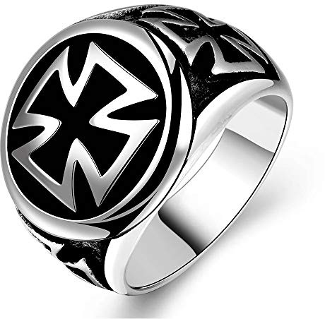 BlackAmazement 316L Edelstahl Ring Celtic Triple Iron Cross Eisernes Kreuz Silber schwarz Heavy Metal Biker Herren