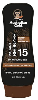 Australian Gold Sunscreen Lotion with Instant Bronzer SPF 15, 8 Ounce | Broad Spectrum | Water Resistant | Non-Greasy | SPF 15 8 Fl Oz (Pack of 1)