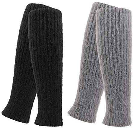 QKURT 2Paare Beinwärmer,Knie Hoch Stulpen Braun Legwarmers für Damen,Warme Beinstulpen Strick