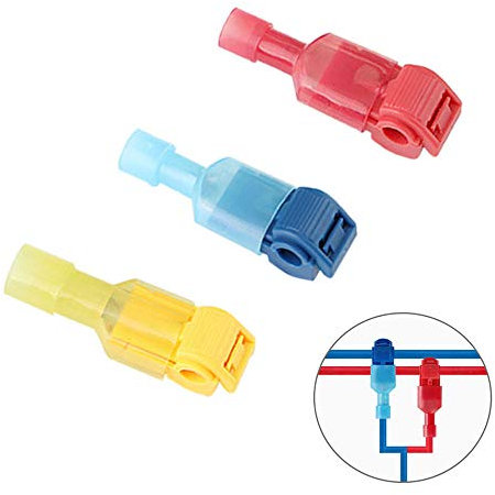 Aiqeer 100 Piezas (50 Pares) T-Tap Empalme Rápido Kit, T-Tap Cable Terminal Conector, Conector Cable Eléctrico Empalme Rápido (Rojo 20 Pares, Azul 20 Pares, Amarillo 10 Pares)