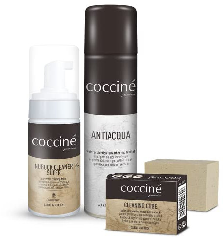 Coccine - Kit Per Pelle Scamosciata e Nabuk, Spray Impermeabilizzante + Pulitore per Nabuk + Cubo per Pulire, Protettore per Scarpe in Pelle, Schiuma Detergente
