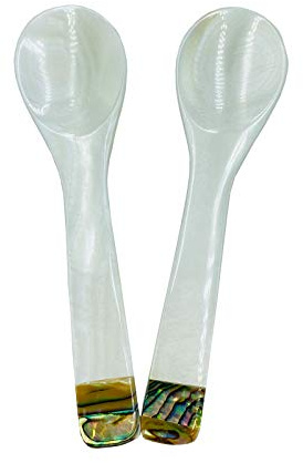 Wenplus 2er Pack 3,94 Zoll Kaviarlöffel Handcrafted Perlmutt MOP Kaviarlöffel W Runder Griff Mit Einer Kunststoffaufbewahrungsbox - Weiß, Stil B