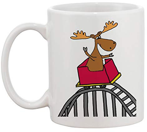 Karikatur Elch Reiten Rolle Untersetzer Weiße Tasse Kaffee Tee Männer Frauen Keramik Coffee Tea Mug Cup