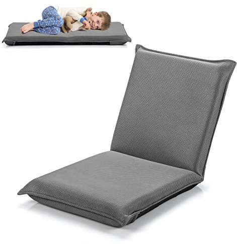 RELAX4LIFE Bodenstuhl klappbar, Bodensessel mit Liegefunktion, Lehnstuhl mit 6 Einstellbarer Rückenlehne, Bodensitz zum Fernsehen Lesen Spielen, Meditationsstuhl Lazy Sofa gepolstert (Grau)