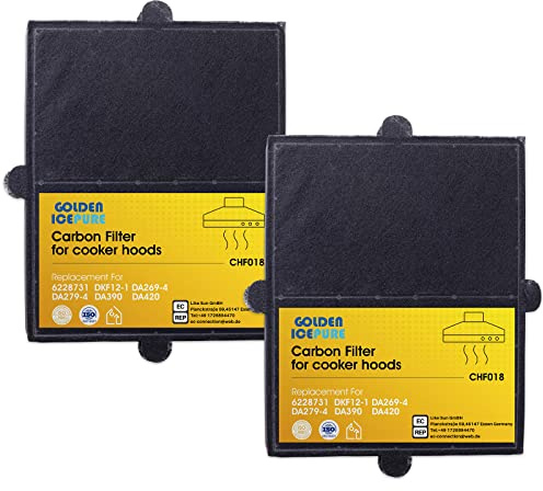 GOLDEN ICEPURE Aktivkohlefilter Dunstabzugshaube Kompatibel mit Miele 6228731 DKF12-1DA269-4 / DA279-4 / DA390 / DA420 / DKF 44531,2 Stück