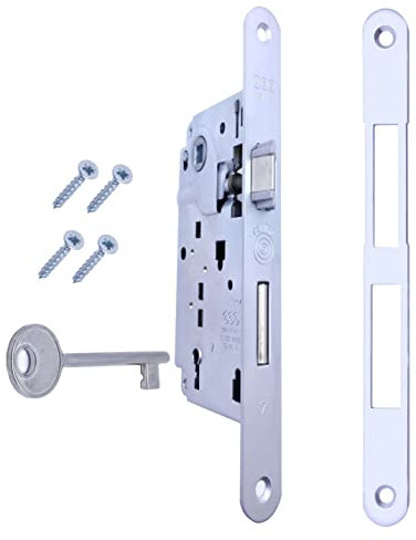 Serratura Porta Interna AGB Serie CENTRO. Entrata 50, Interasse 90. (Fronte 18x196, SCROCCO CATENACCIO CHIAVE, CROMATO Opaco)