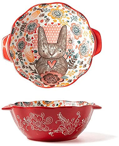 TANYTAO-SHOP Bowls for Home Kitchen Japanese Cute Animal Double Handle Ceramic Plate Household Kitchen Tableware Rice Soup Bowl Dinner Salad Plate Serving Bowls for Rice, Side Dish