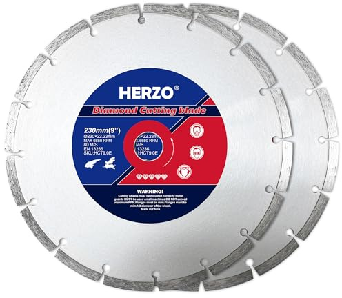 HERZO Disque Diamant 230 mm pour Beton, Granit, Pierre, Marbre, Maçonnerie, Brique - Disque a Tronconner Diamant pour Meuleuse