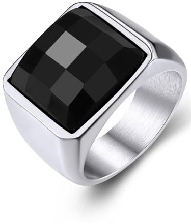 GoldChic Männer Ring Edelstahlring Siegelring mit schwarzem Stein 15MM breit Eheringe 59mm Verlobungsring Zirkonia Ring Accessoires Modeschmuck