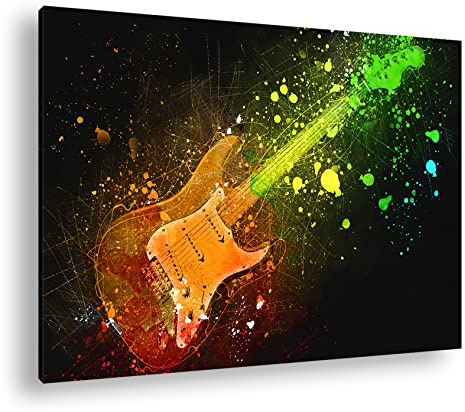 Leinwandbild Eine Gitarre, bunt wie die Musik Format: 80x60 cm XXL Kunstdruck Bild auf Keilrahmen/Wandbild/Wohnzimmer Deko