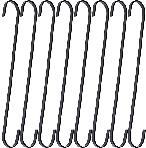 TUCEWP 8 Pack 12 Inch Large S Hooks Black Heavy Duty Hooks for Hanging Plants Long Metal Hook Hanger S Shaped Hook for Hanging Closet，Pots and Pans，Basket,Bird Feeders, Garden Indoor Outdoor