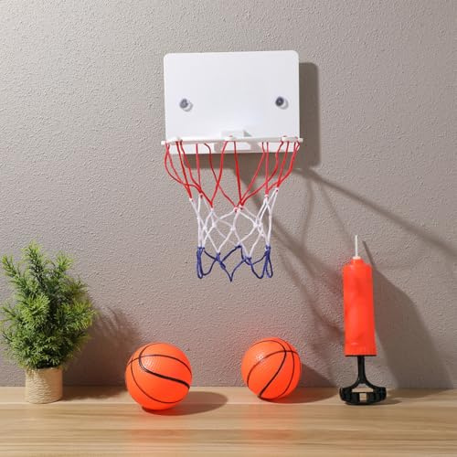 Toyvian Wand-Basketball-Spielzeug Für Kinder Mini Basketballkorb Fürs Zimmer Zur Wandmontage Mit Saugnäpfen Basketball-Spielzeugset Mit 2 Mini-Bällen Und Luftpumpe Für Drinnen