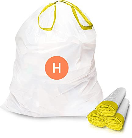Code H, 200 Count, Compatible with Simplehuman H liners, White, Trash Bags, Drawstring