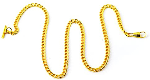 ULTECHNOVO Goldene Metall Taschenuhrkette 65cm Vintage mit T-Steg | Anzugweste und Gürtel, Geeignet für Damen und Herren, Feine Verarbeitung mit Glanzoberfläche