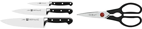 Zwilling Professional S Messer-Set, 3-teilig, Spezialstahl/Kunststoff-Griff mit Nieten, Schwarz & Twin L Vielzweckschere, Universalschere, Länge: 21 cm, Rostfreier Spezialstahl/Kunststoff, Schwarz
