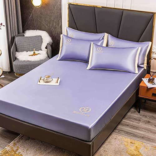 JIANINGHOME Sábanas de Seda 150x200, Sábana Ajustable de Hielo, Juego de Tres Piezas Bordadas de Sábanas de Seda Pura