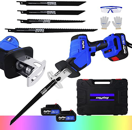 Electric Cordless Reciprocating Saw Brushless with 2 Pack Batteries, 1900RPM Variable Speed Electric Sabre Saw for Cut Wood, Hand Held Reciprocating Saw with Blade, Buit-in LED Light