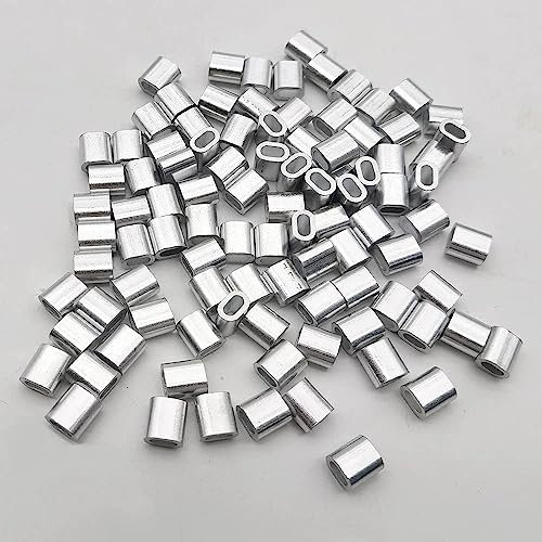 Aluminum Crimping Loop Sleeve Clip 100 PCS Silver Fence Wire Mesh Clips with Double Ferrules for Cable Rope Projects 1.5MM